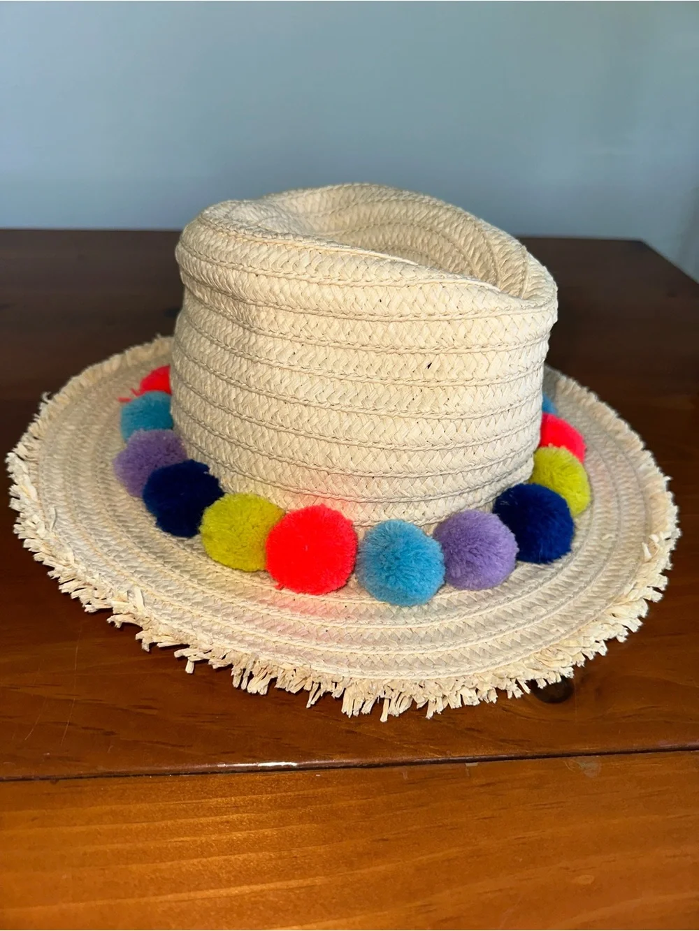 Multicolored Biden Pom Pom Straw Hat S-M